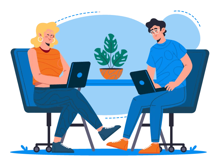 An illustration of two people on computers